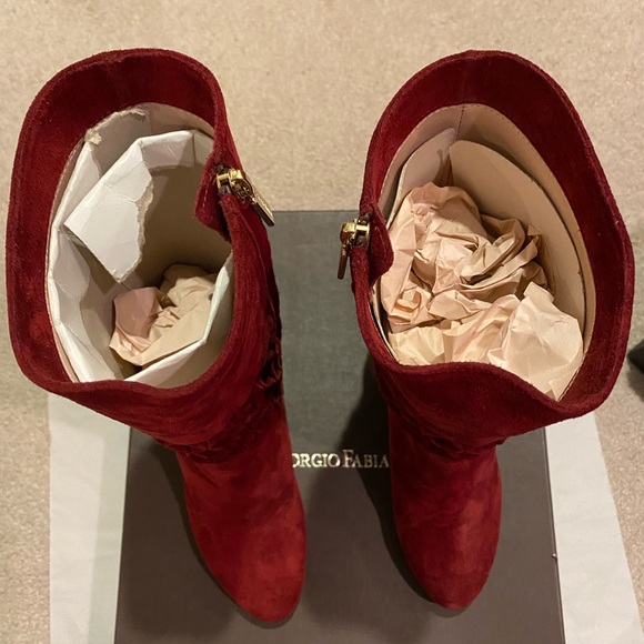 Giorgio Fabiani Red Suede Boots with See Through High Heels Size 7 NIB - Picture 5 of 7